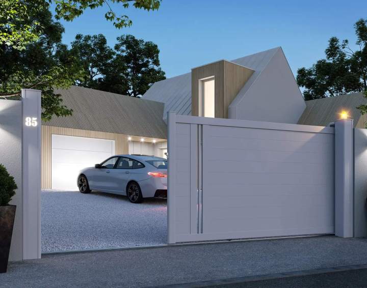 portail aluminium contemporain portail coulissant semi plein madina 2100 poteau multo numer
